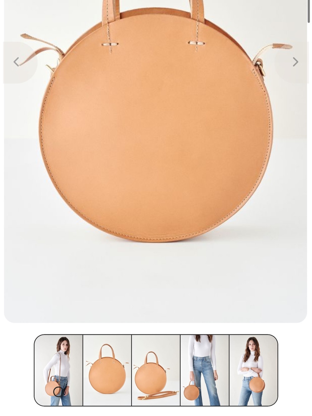 Round Mini Tote Bag in Tan Leather